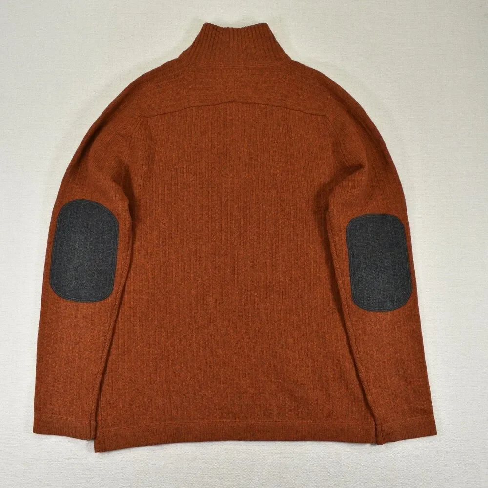 Banana Republic Mens L Burnt Orange Wool Blend Quarter Zip Sweater Elbow Patches